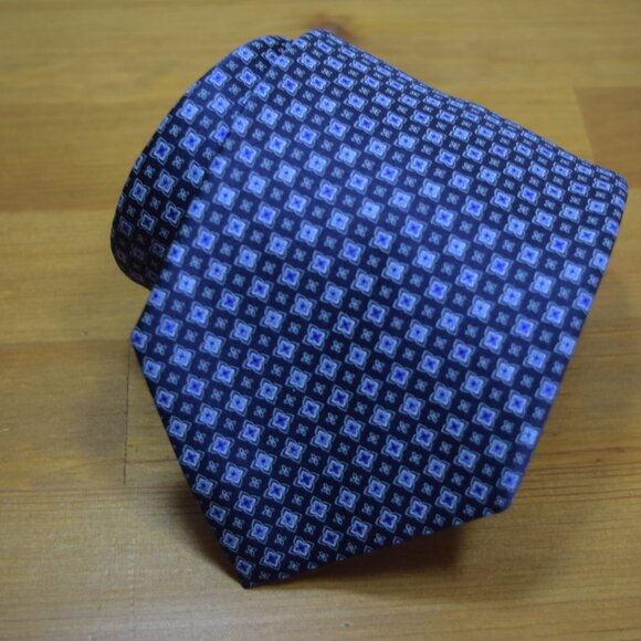 $840 New BRIONI Navy Aqua Blue Floral Medallion Handmade Italy Silk Neck Tie - Picture 9 of 15